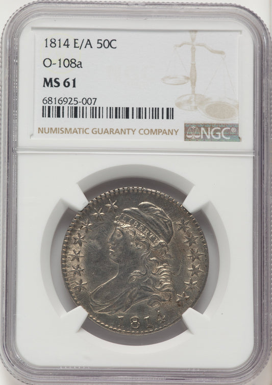 1814 50C E/A in STATAS O-108a Bust Half Dollar NGC MS61
