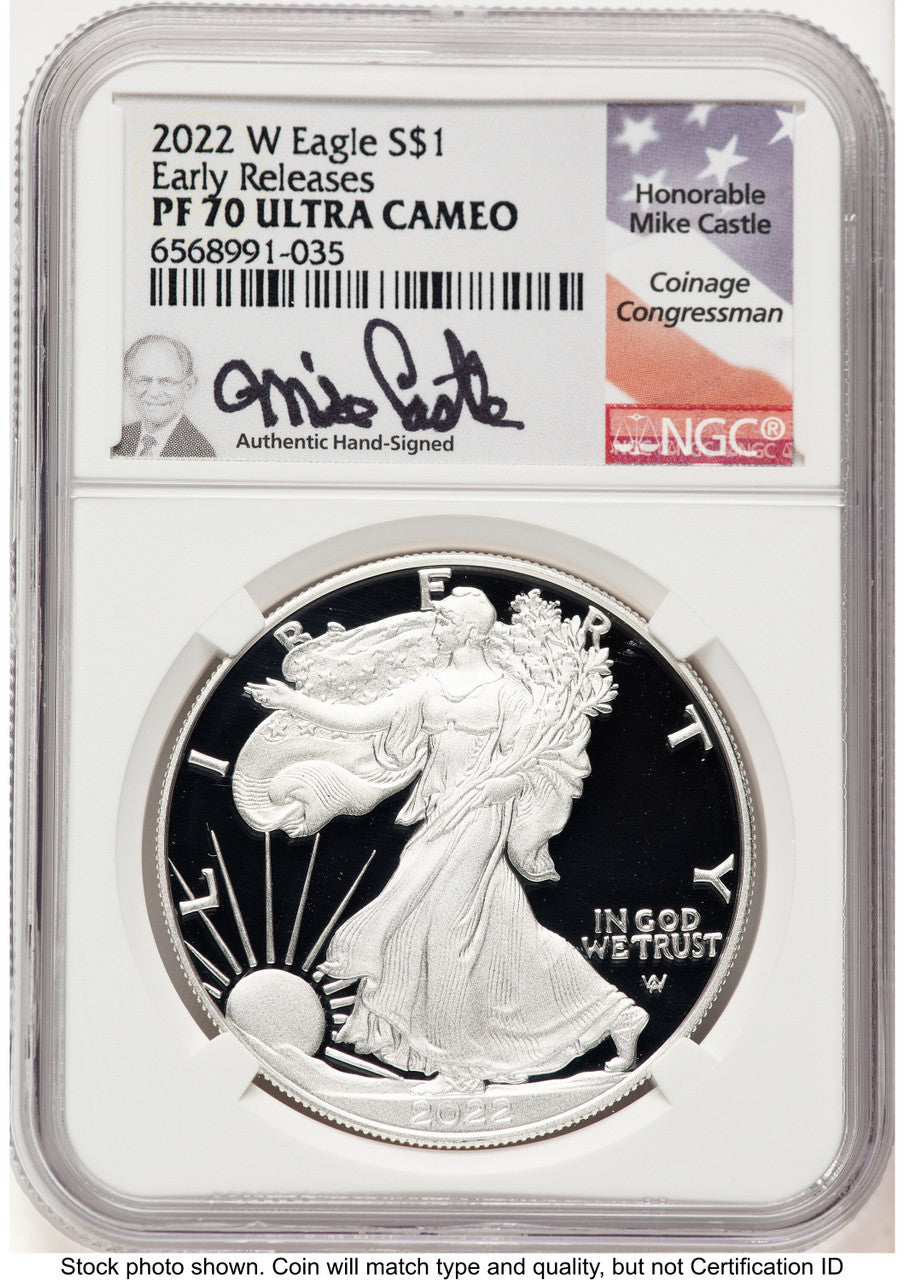 2022-W Proof Silver Eagle 1 oz ER Mike Castle NGC PF70