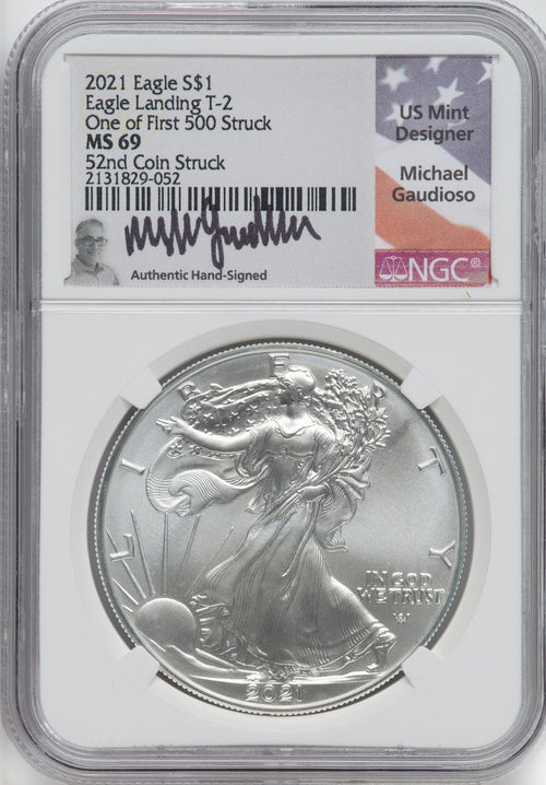 2021 Silver Eagle Type 2 At Dusk & Dawn 35th Anniversary 52nd NGC MS69 Michael Gaudioso Signed