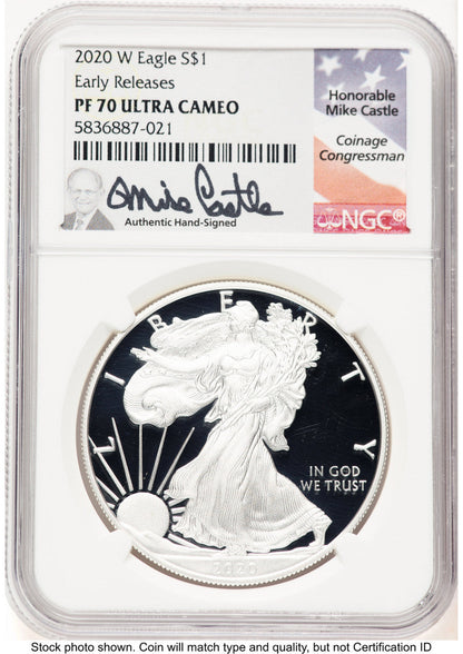2020-W Proof Silver Eagle 1 oz ER Mike Castle NGC PF70