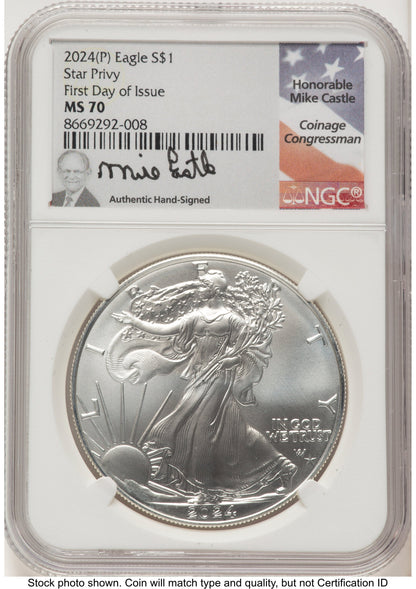 2024-(P) Silver Eagle (Privy Mark) FDI Mike Castle NGC MS70