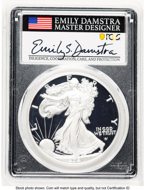 2021-W TY2 Proof Silver Eagle 1 oz FDI Emily Damstra Blk Frame PCGS PR70