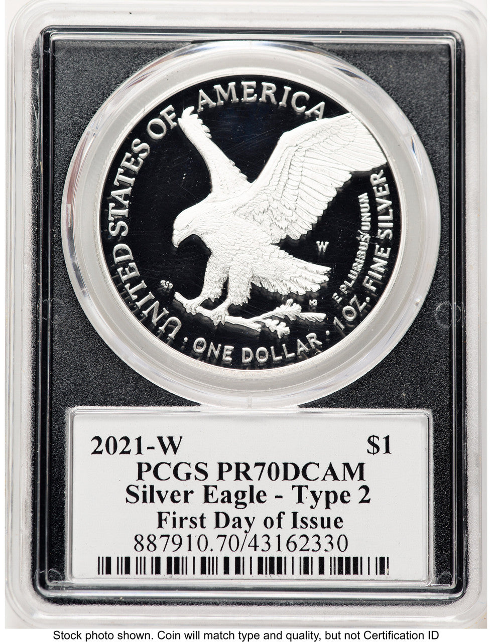 2021-W TY2 Proof Silver Eagle 1 oz FDI Emily Damstra Blk Frame PCGS PR70