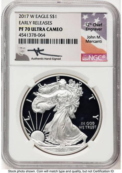 2017-W Proof Silver Eagle 1 oz ER John NGC PF70 Mercanti