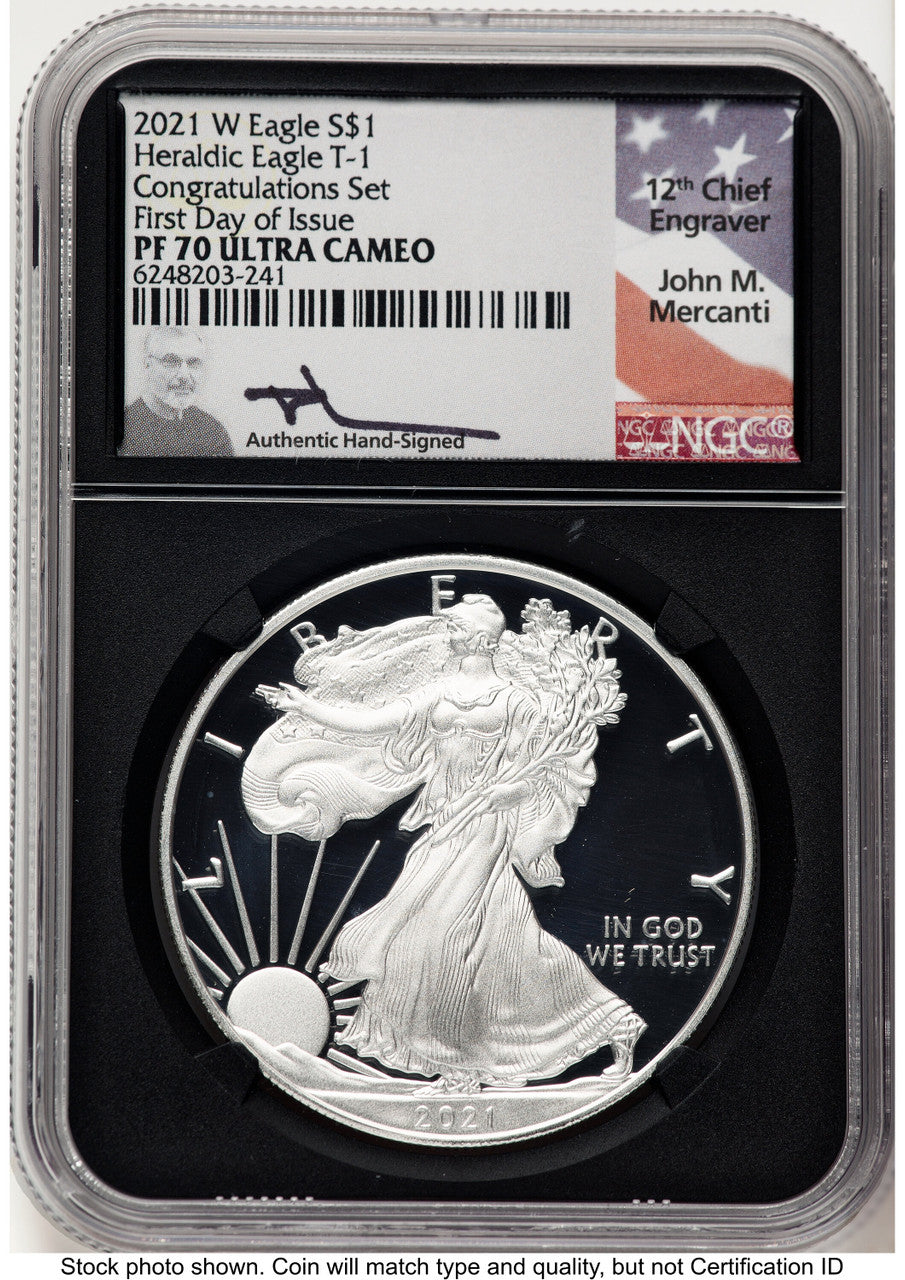 2021-W  Silver Eagle T-1 Congratulations Set FDI NGC PF70 Mercanti