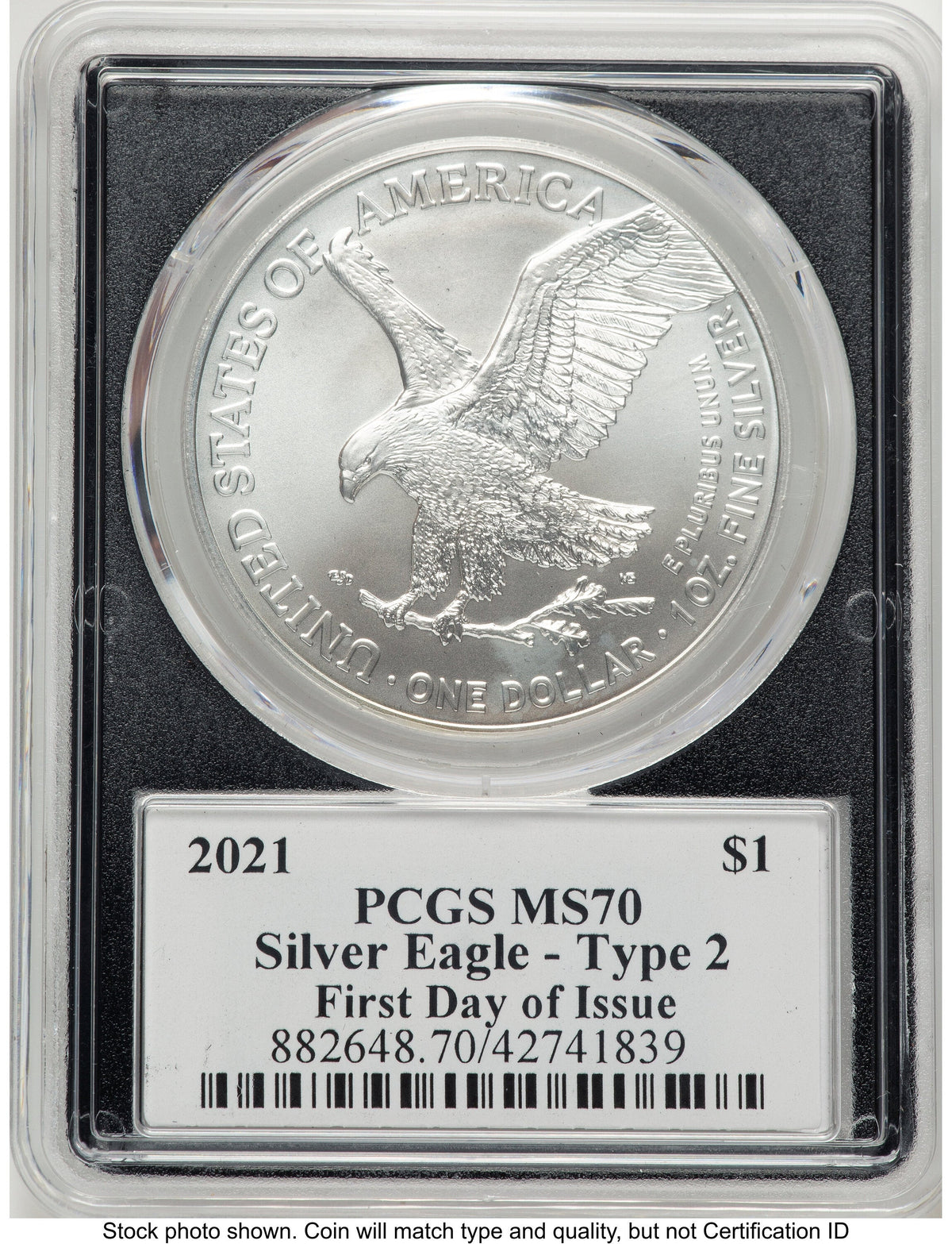 2021 Silver Eagle Type 2 FDI Emily Damstra Blk Frame PCGS MS70