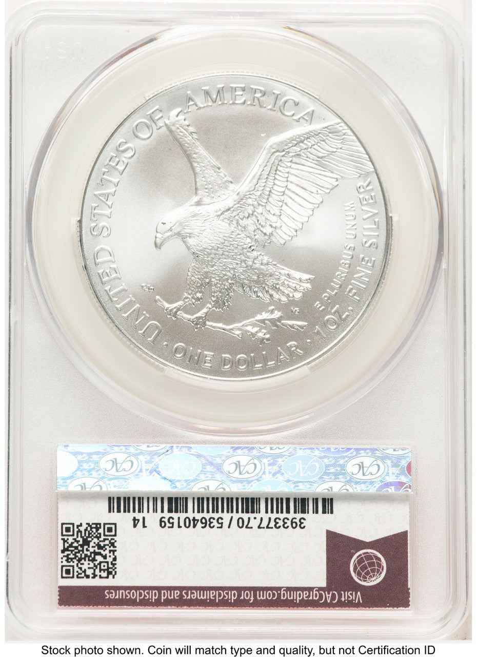 2025 Silver Eagle (Privy Mark) First Day of Delivery Red Book CACG MS70