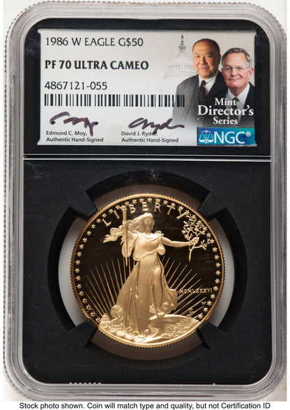 1986-W Proof Gold Eagle 1 oz /David J Ryder Mint Director's Series NGC PF70 Ed Moy (521493036)