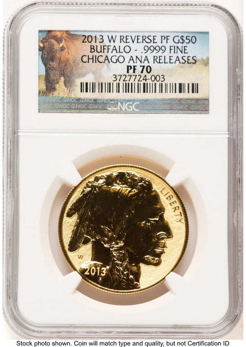 2013-W Reverse Proof Gold Buffalo 1 oz Chicago ANA Bison Label NGC PF70