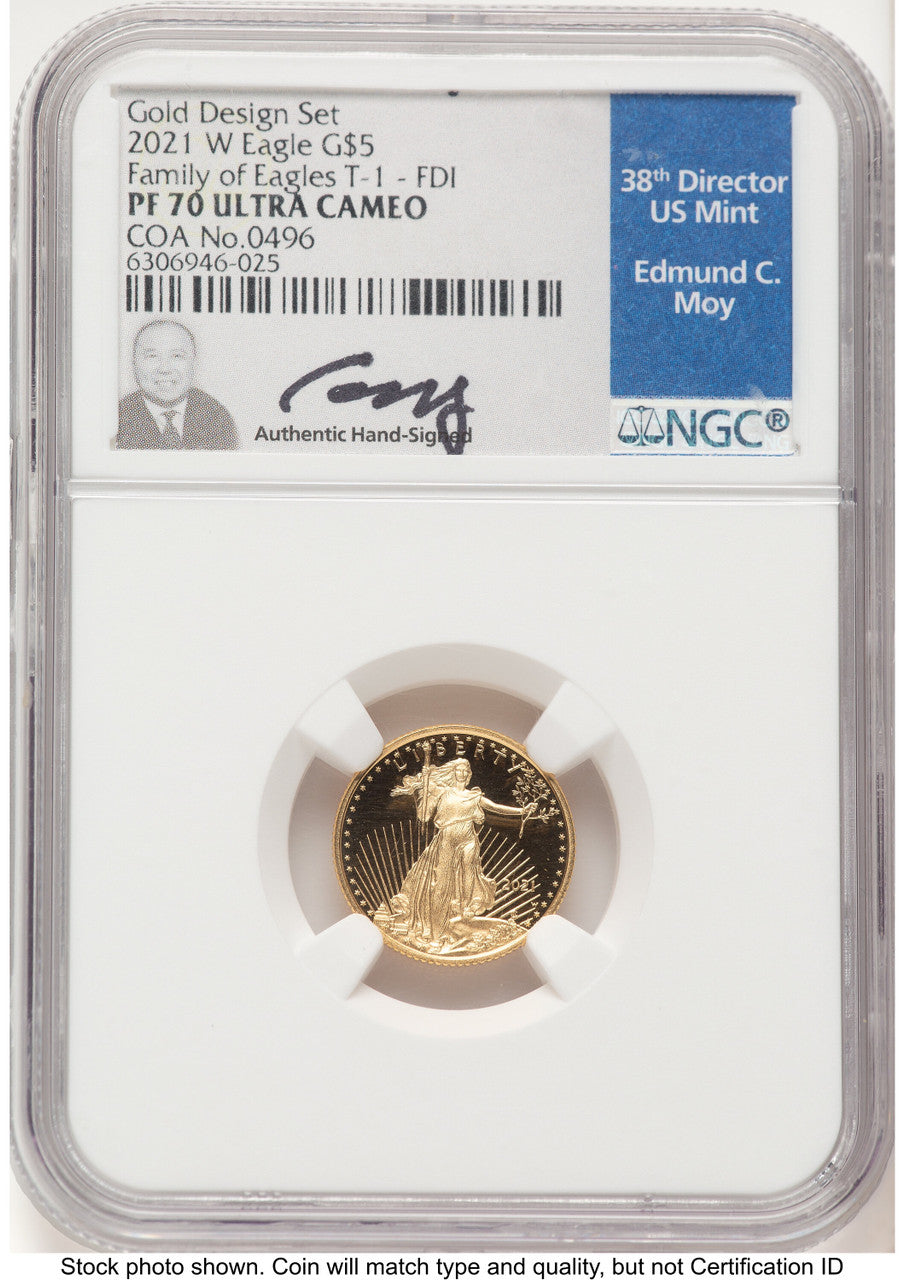 2021-W Type 1 Proof Gold Eagle 1/10 oz FDI NGC PF70 Ed Moy