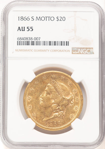 1866-S $20 MOTTO Liberty Double Eagle NGC AU55 (521828021)