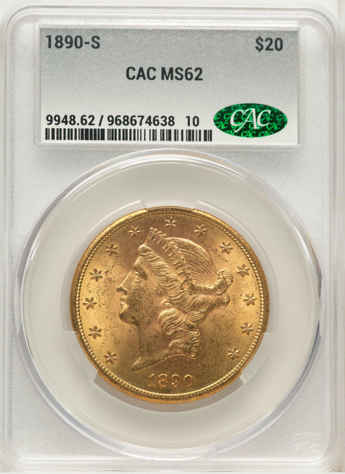 1890-S $20 Liberty Double Eagle CACG MS62