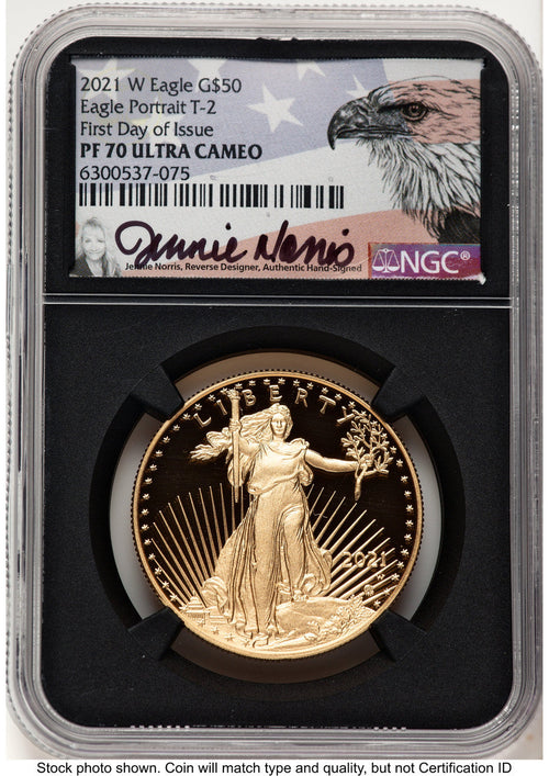 2021-W Type 2 Proof Gold Eagle 1 oz FDI Jennie NGC PF70 Norris