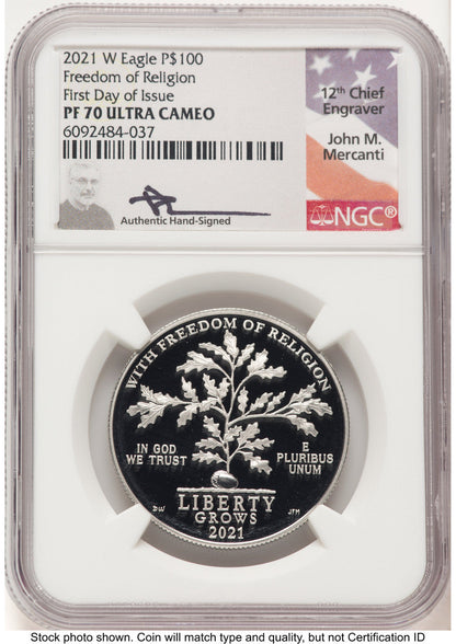 2021-W Proof Platinum Eagle 1 oz FDI John NGC PF70 Mercanti