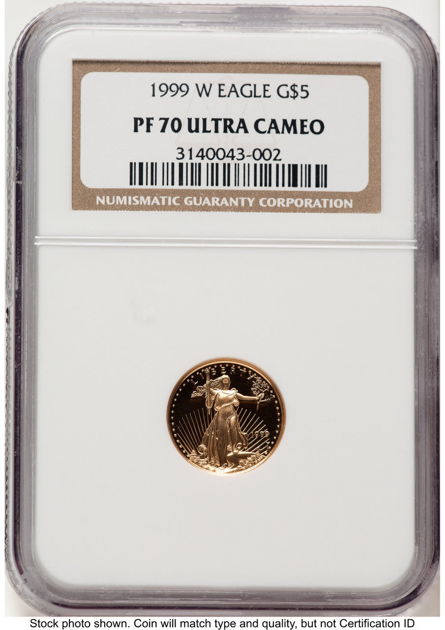 1999-W Proof Gold Eagle 1/10 oz Brown Label NGC PF70