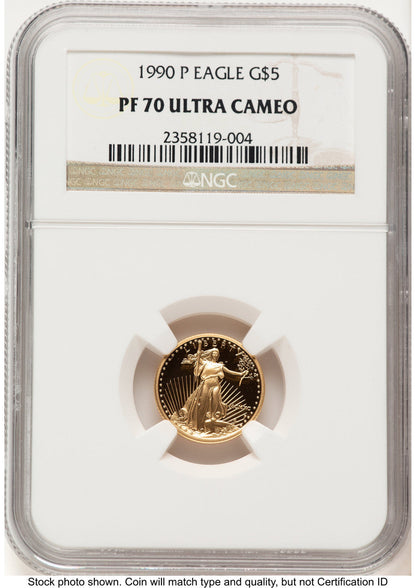 1990-P Proof Gold Eagle 1/10 oz Brown Label NGC PF70 (522240259)