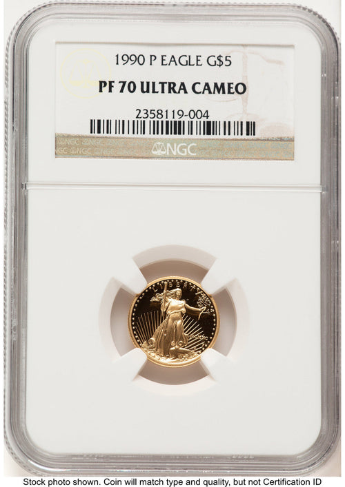 1990-P Proof Gold Eagle 1/10 oz Brown Label NGC PF70 (522240259)