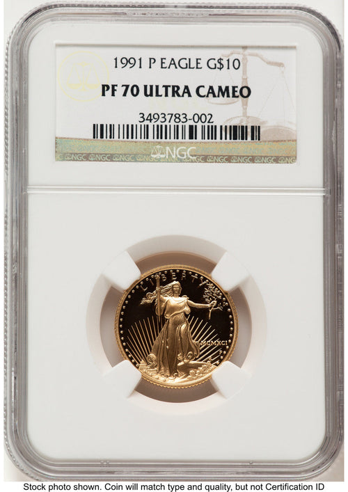 1991-P Proof Gold Eagle 1/4 oz Brown Label NGC PF70