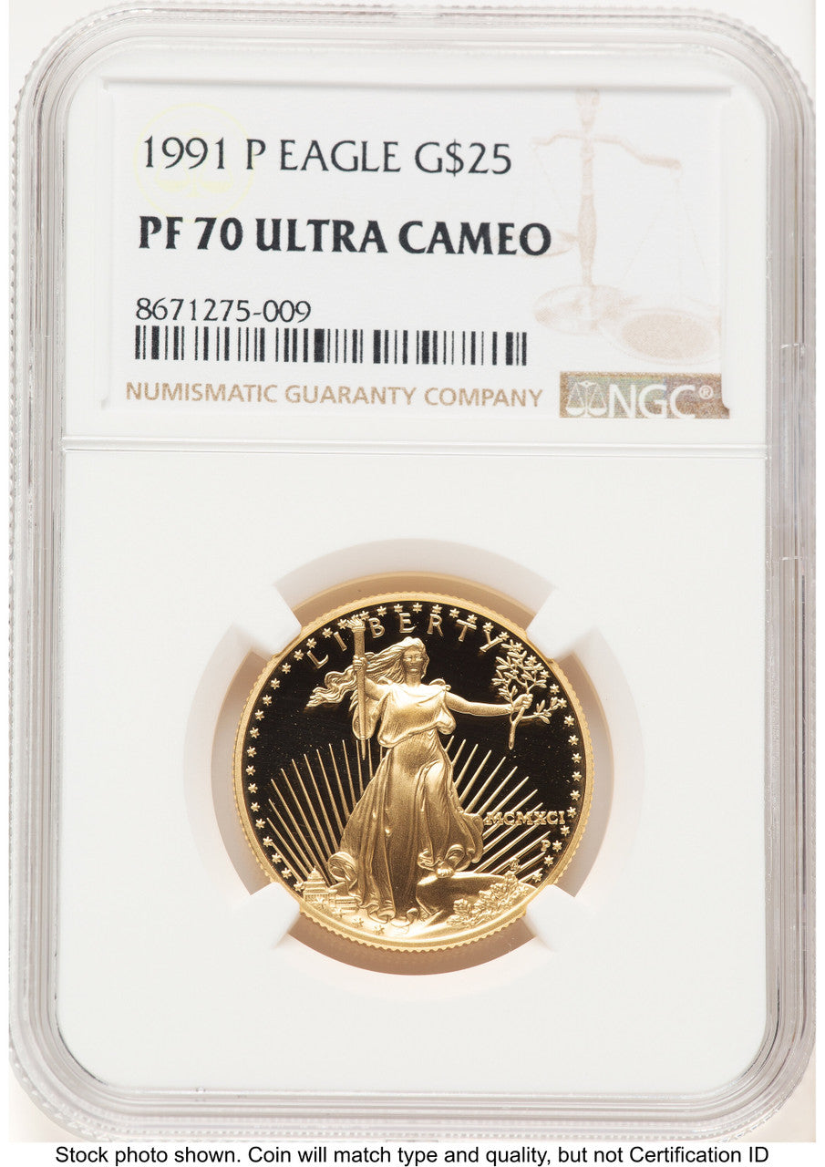 1991-P Proof Gold Eagle 1/2 oz Brown Label NGC PF70 (522240322)