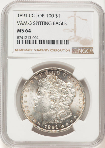 1891-CCVAM-3 Spitting Eagle Morgan Dollar NGC MS64 (522470018)