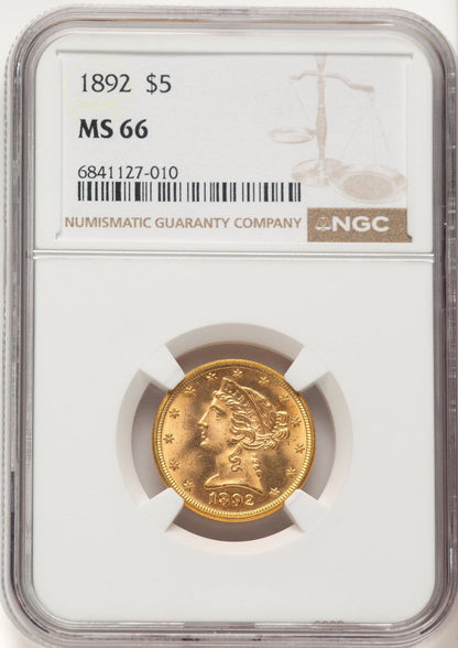 1892 $5 Liberty Half Eagle NGC MS66
