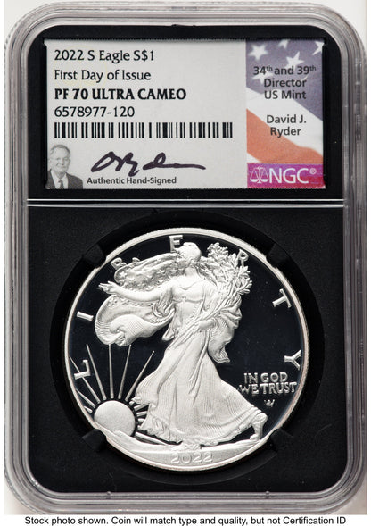 2022-S Proof Silver Eagle 1 oz FDI David Ryder NGC PF70