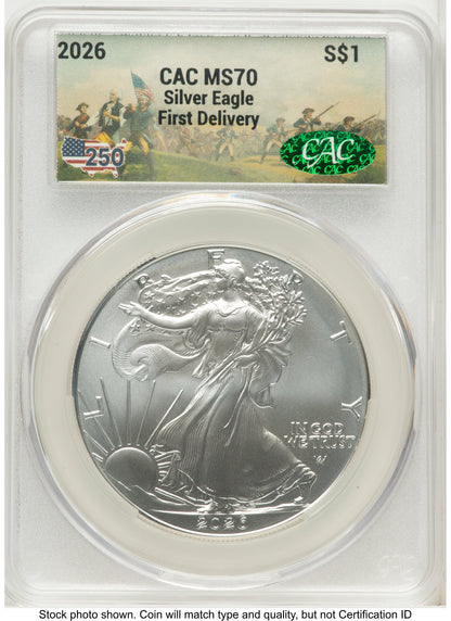 2026 Silver Eagle First Delivery America 250 CACG MS70