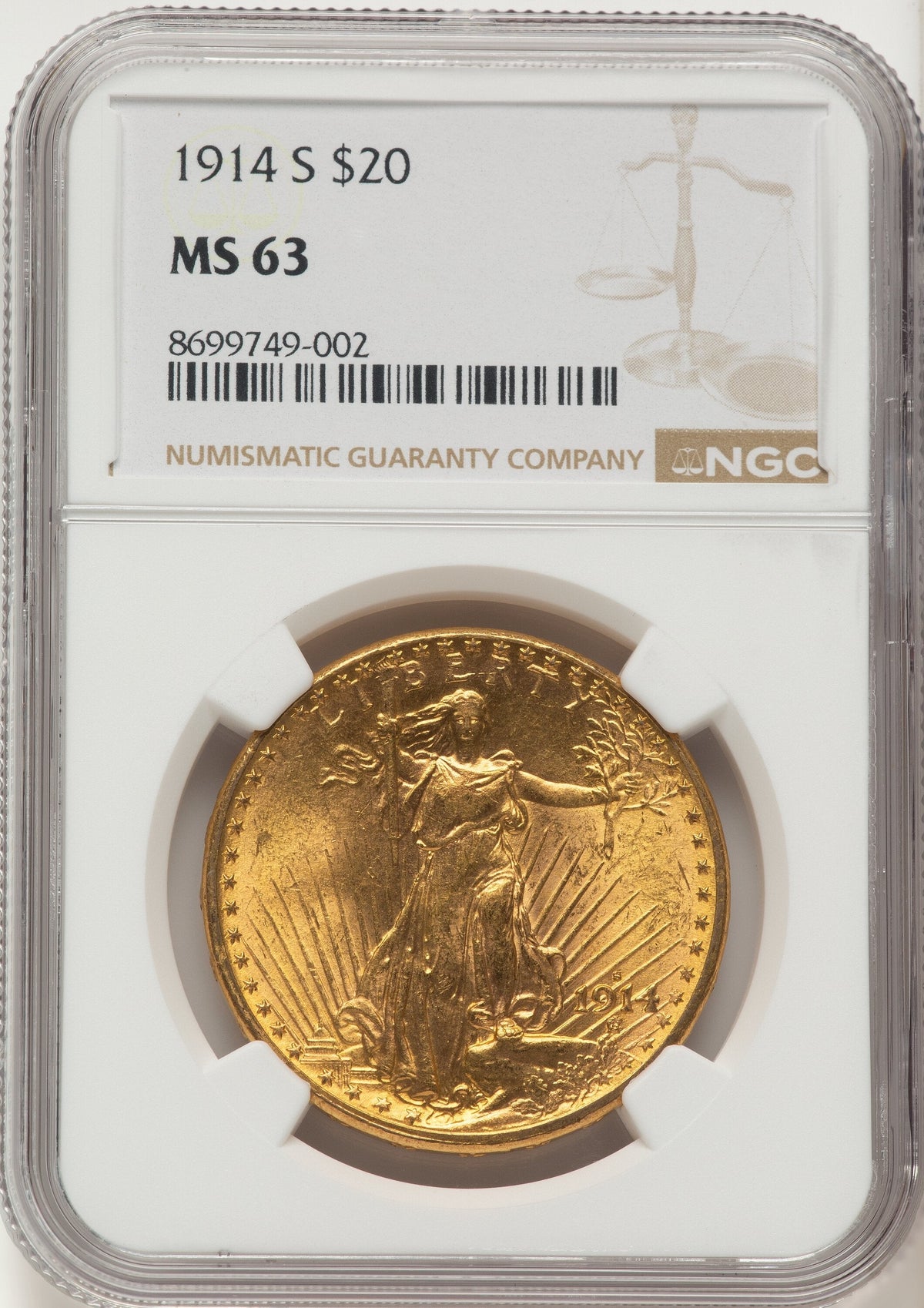 1914-S $20 Saint-Gaudens Double Eagle NGC MS63