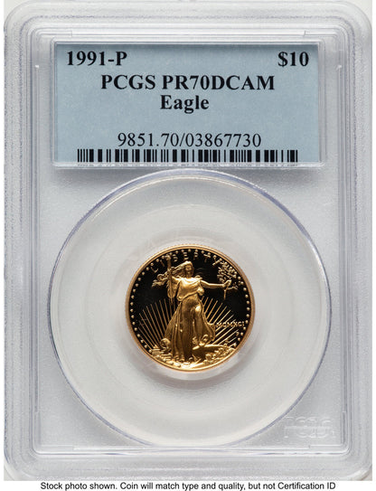 1991-P Proof Gold Eagle 1/4 oz Blue Label PCGS PR70