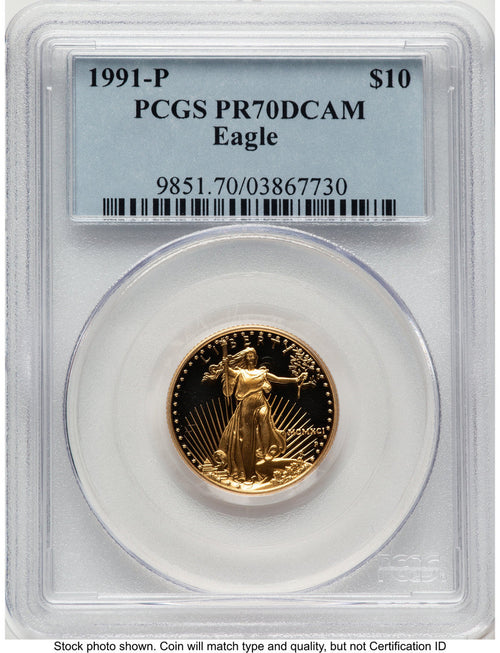 1991-P Proof Gold Eagle 1/4 oz Blue Label PCGS PR70