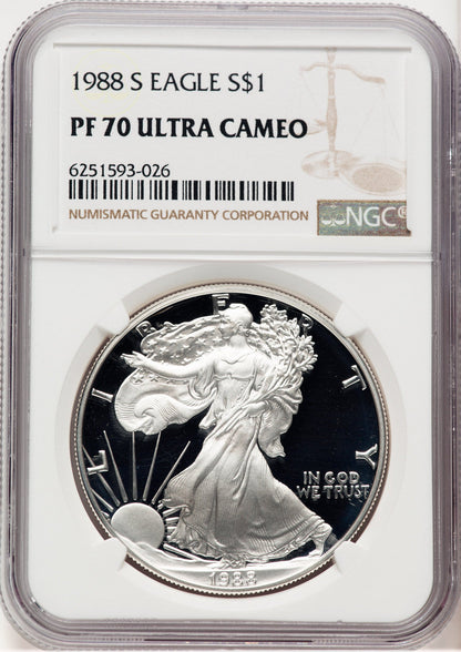1988-S Proof Silver Eagle 1 oz Brown Label NGC PF70