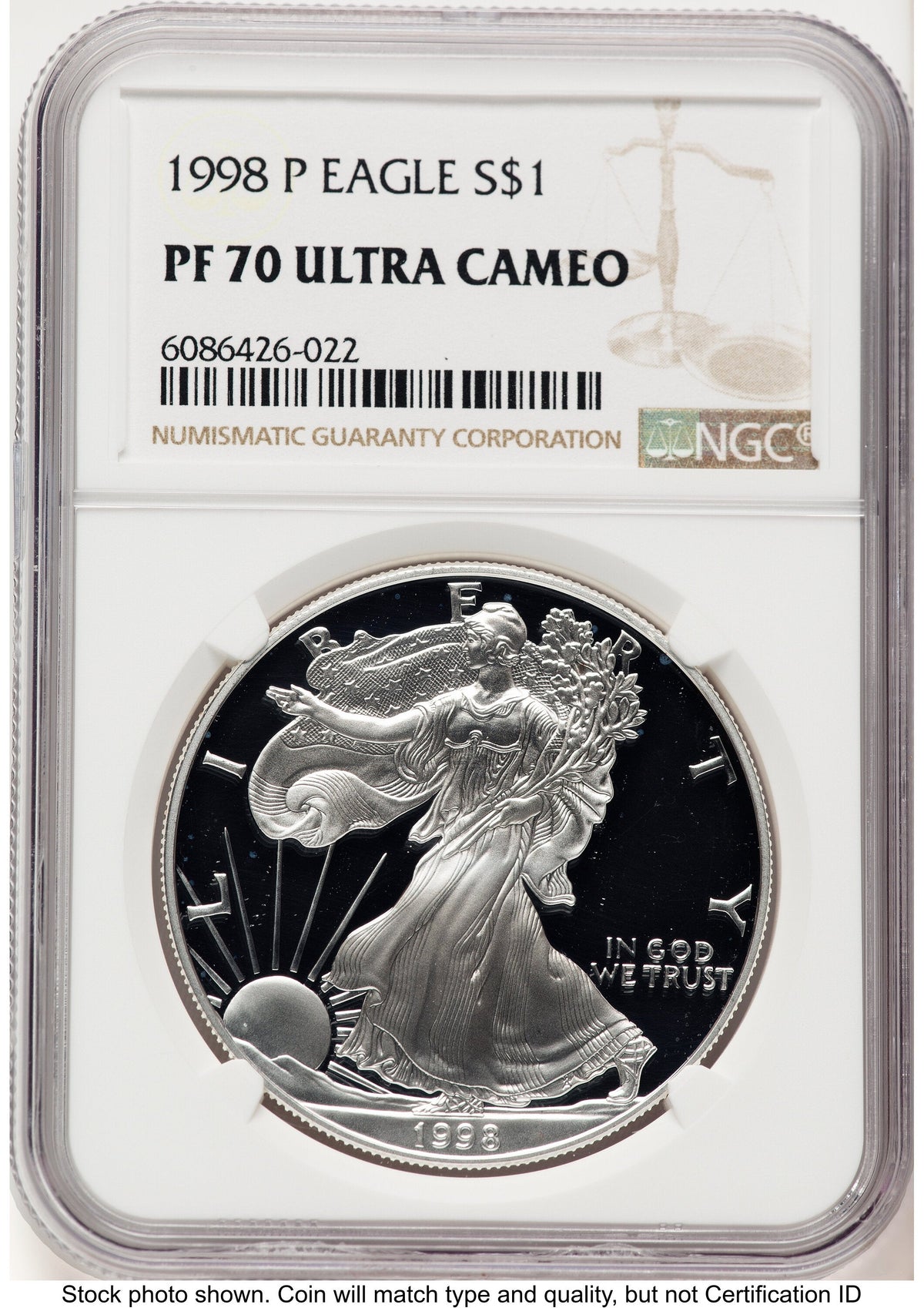 1998-P Proof Silver Eagle 1 oz Brown Label NGC PF70