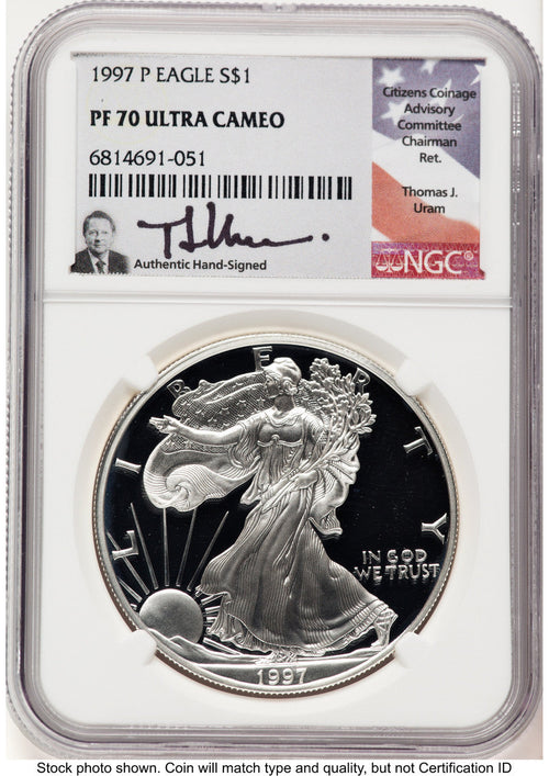 1997-P Proof Silver Eagle 1 oz Thomas Uram NGC PF70