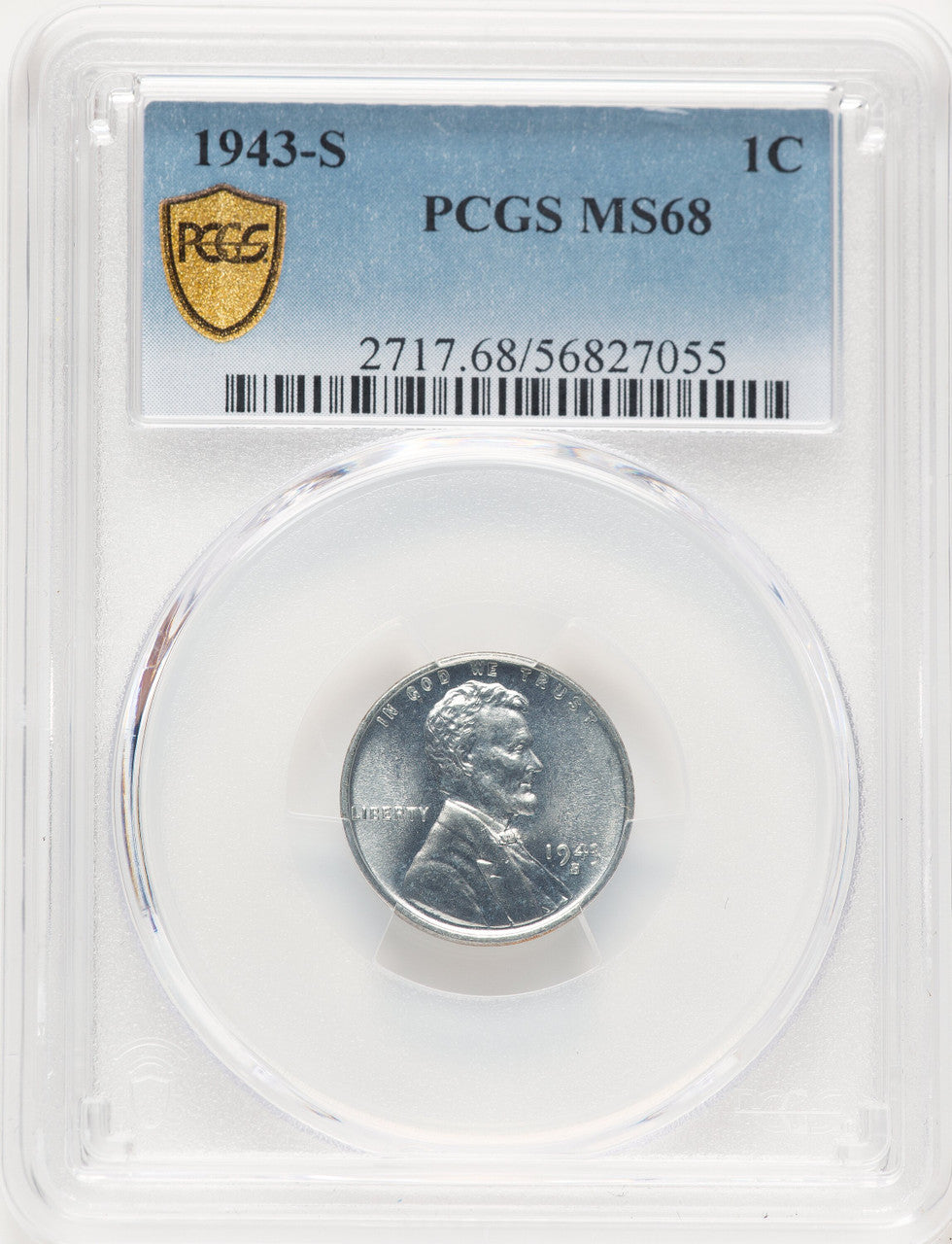 1943-S 1C Kenneth Bressett Red Book Lincoln Cent PCGS MS68