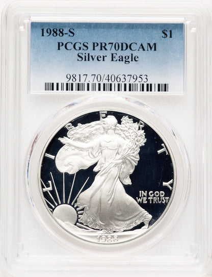 1988-S Proof Silver Eagle 1 oz Blue Gradient PCGS PR70
