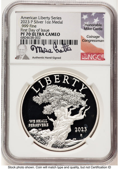 2023-P Silver American Liberty High Relief Medal FDI NGC MS70 Mike Castle