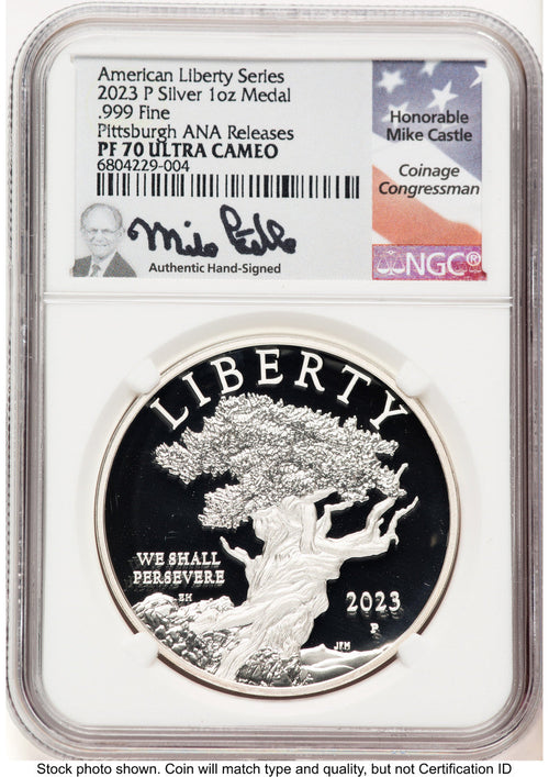 2023-P Silver American Liberty High Relief Medal Pittsburgh ANA Mike Castle Medals and Tokens NGC MS70 (763940036)