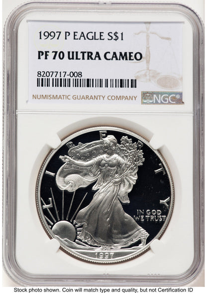 1997-P Proof Silver Eagle 1 oz Brown Label NGC PF70