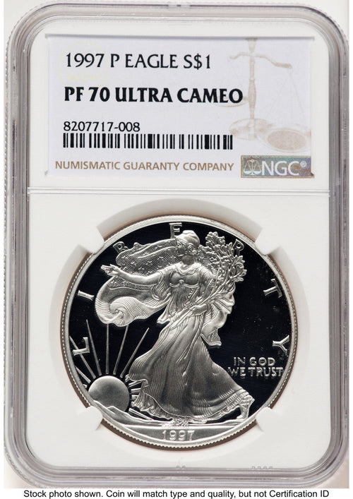 1997-P Proof Silver Eagle 1 oz Brown Label NGC PF70