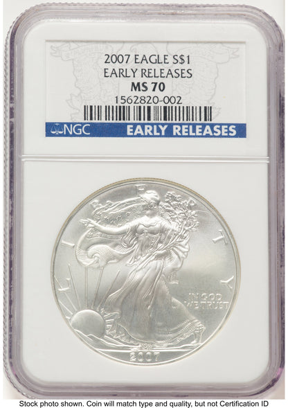 2007 Silver Eagle ER Blue NGC MS70
