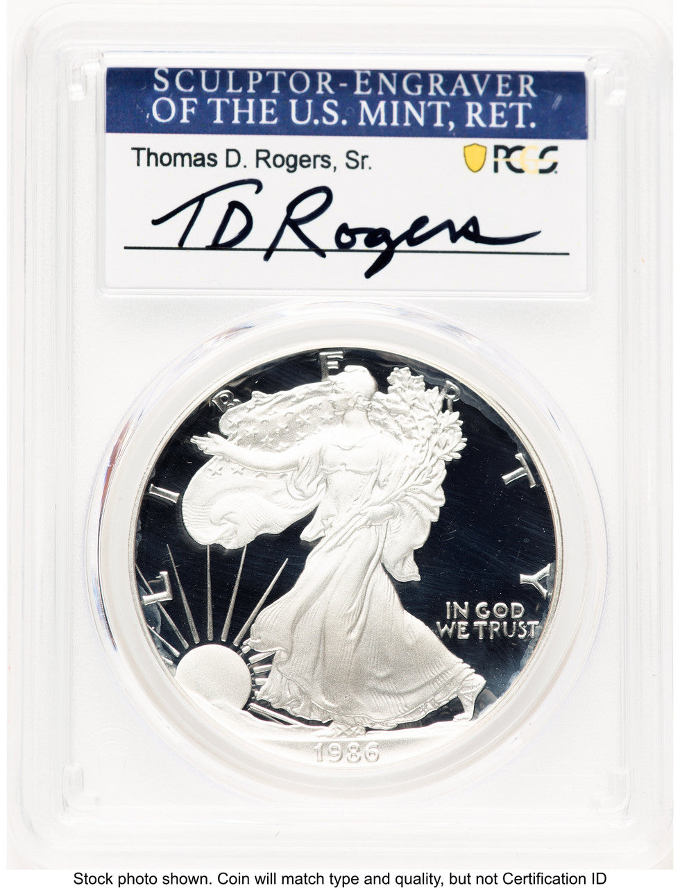1986-S Proof Silver Eagle 1 oz TD Rogers PCGS PR70 (768981063)