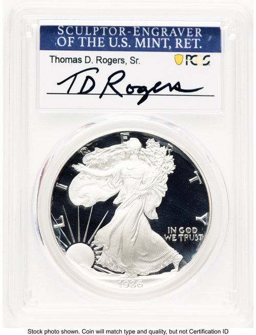 1986-S Proof Silver Eagle 1 oz TD Rogers PCGS PR70 (768981063)