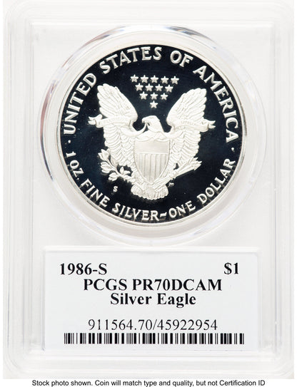 1986-S Proof Silver Eagle 1 oz TD Rogers PCGS PR70