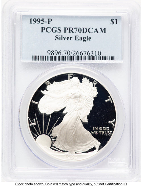 1995-P Proof Silver Eagle 1 oz Blue Label PCGS PR70