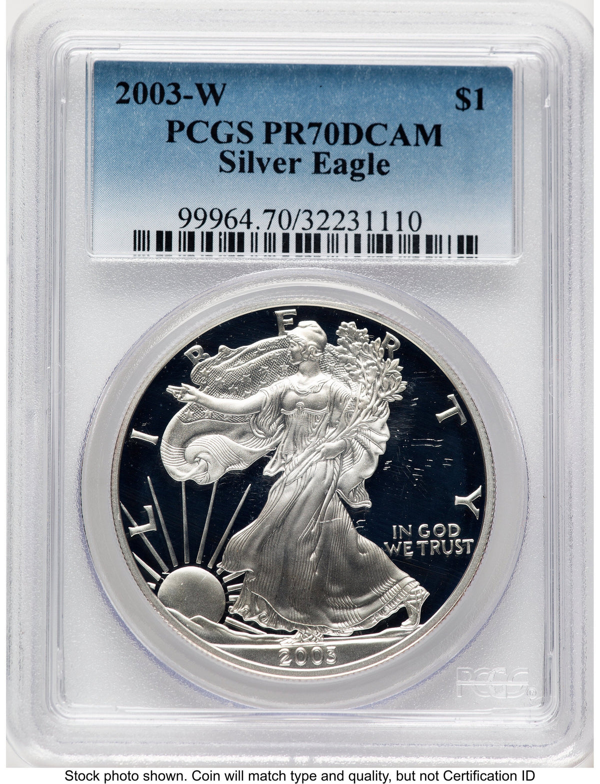 2003-W Proof Silver Eagle 1 oz Blue Gradient PCGS PR70