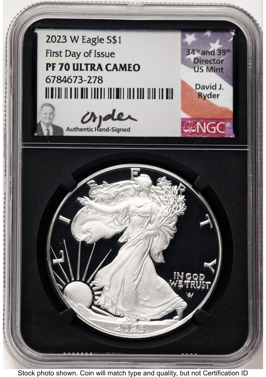 2023-W Proof Silver Eagle 1 oz FDI David Ryder NGC PF70