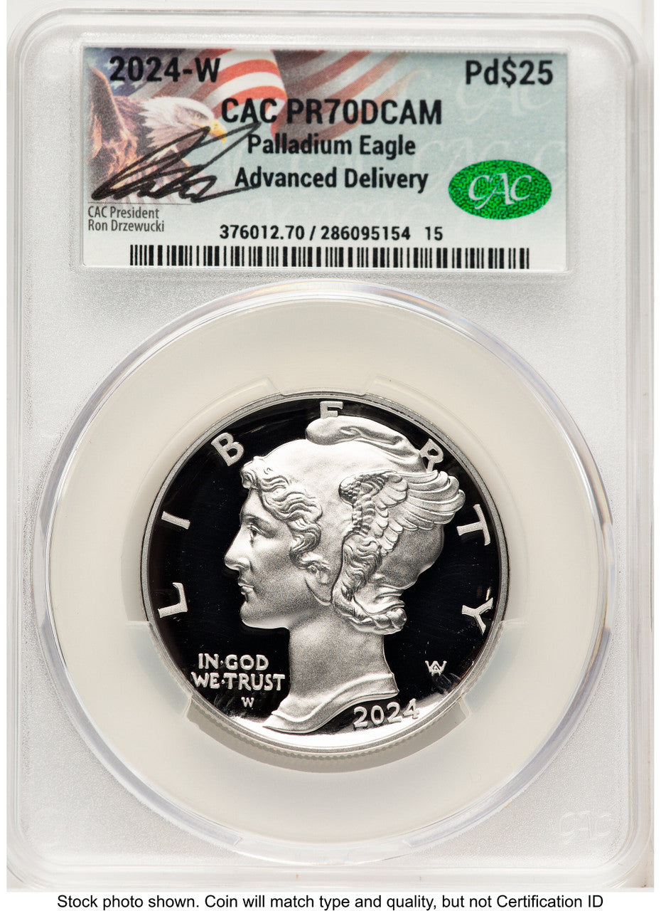 2024-W Palladium Eagle 1 oz Advanced Delivery Ron Drzewucki CACG PR70