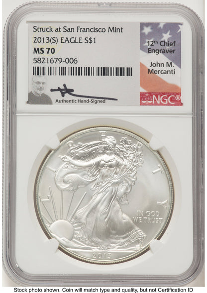 2013-(S) Silver Eagle John NGC MS70 Mercanti