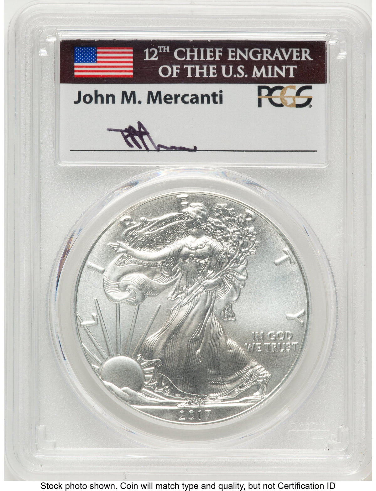 2017 Silver Eagle FDI John PCGS MS70 Mercanti