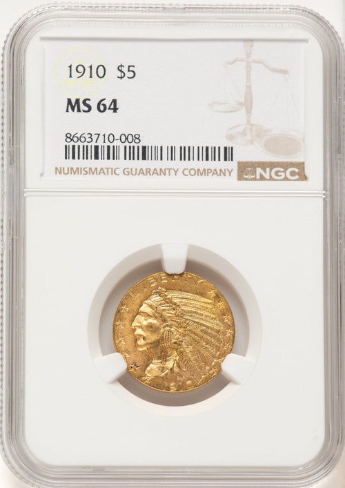 1910 $5 Indian Half Eagle NGC MS64 (772276005)